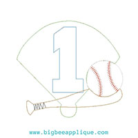 1st Birthday Baseball Machine Applique Design - Triple Stitch    
